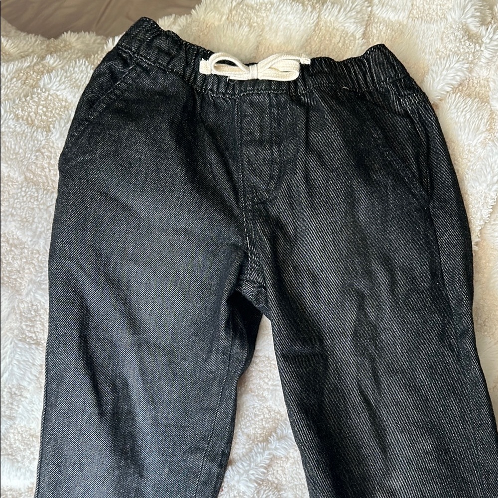 Black Denim Pants with White Drawstring